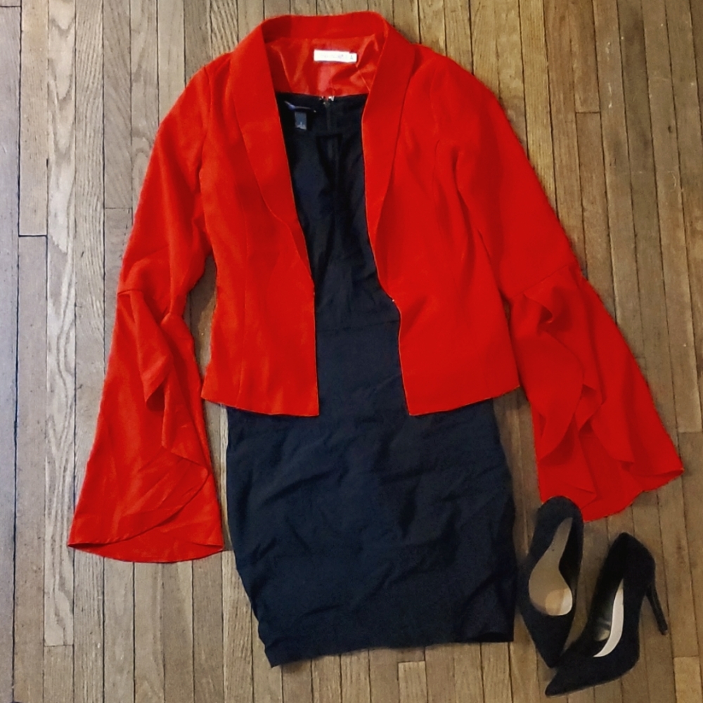 Red Flare Sleeve Blazer